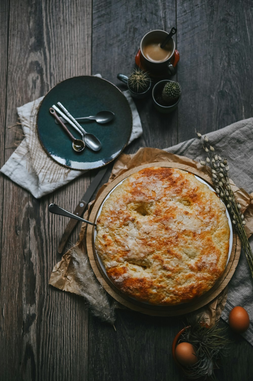 pie on brown wooden table