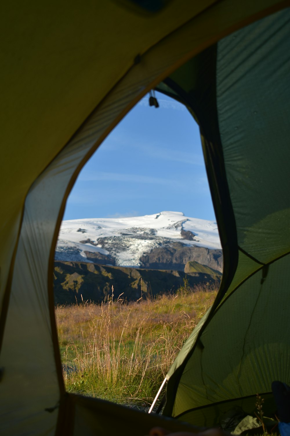 tenda verde e bianca sul campo di erba verde durante il giorno