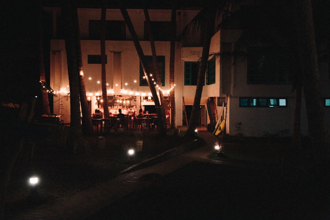 white and brown concrete building during night time