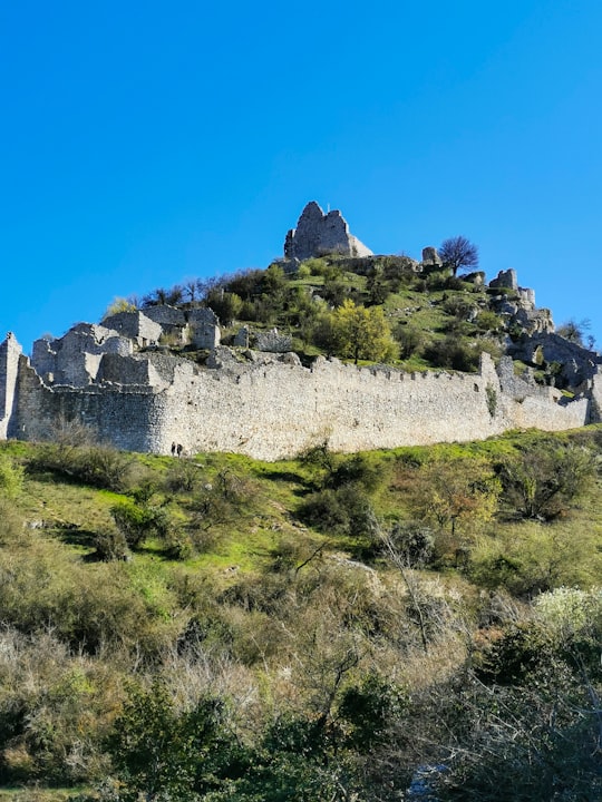 gray concrete building on green grass field under blue sky during daytime in Château de Crussol France