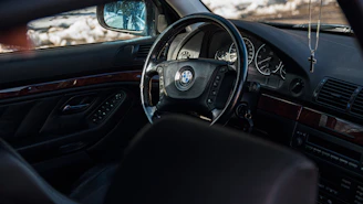black bmw car steering wheel