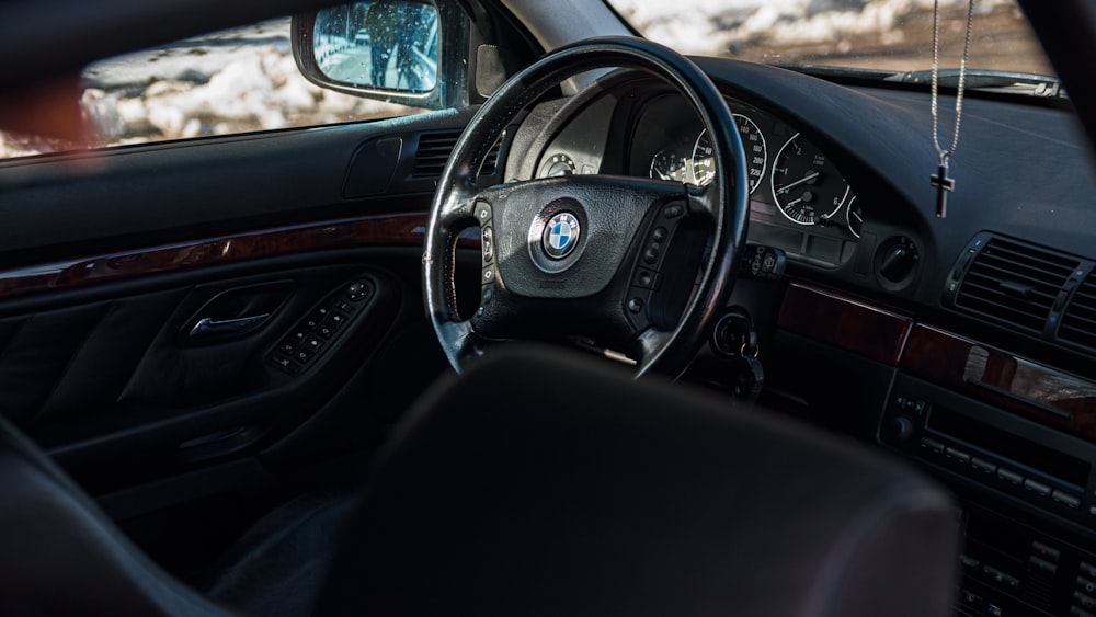 black bmw car steering wheel