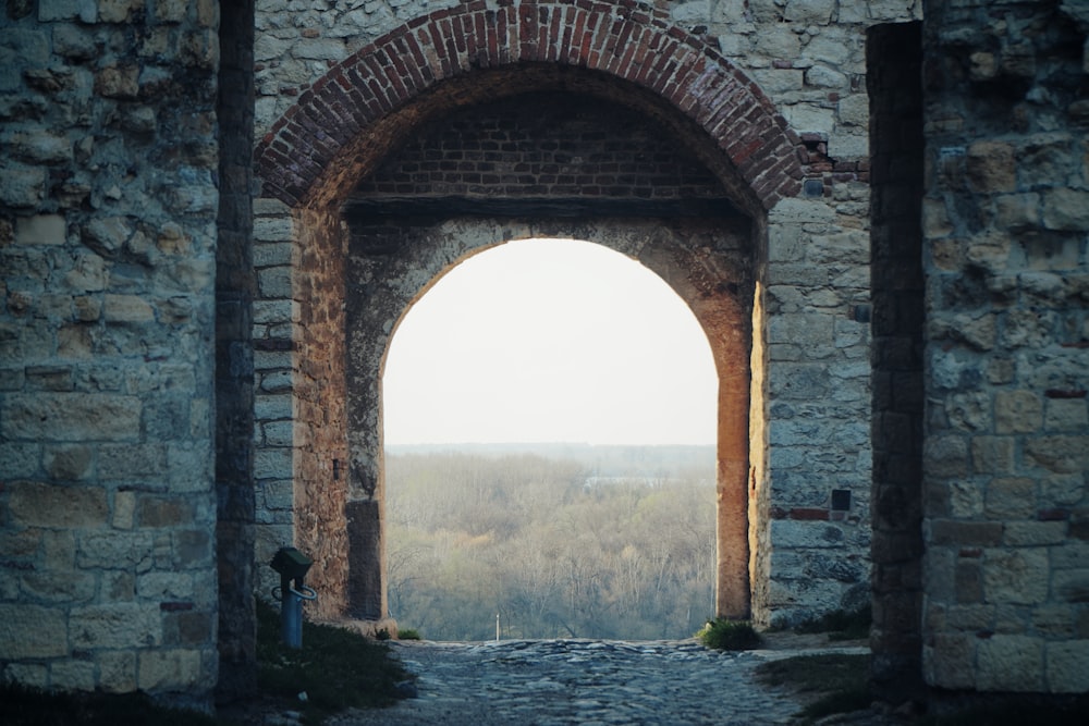 brown brick arch near body of water during daytime