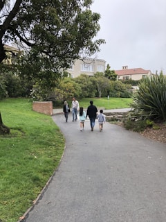 A group of friends enjoying a walk in a park.