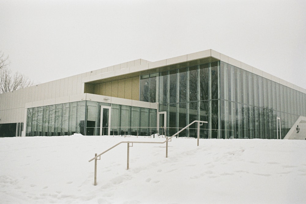 white building covered with snow