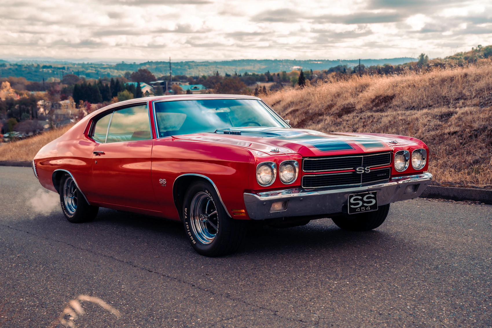 A classic red muscle car
