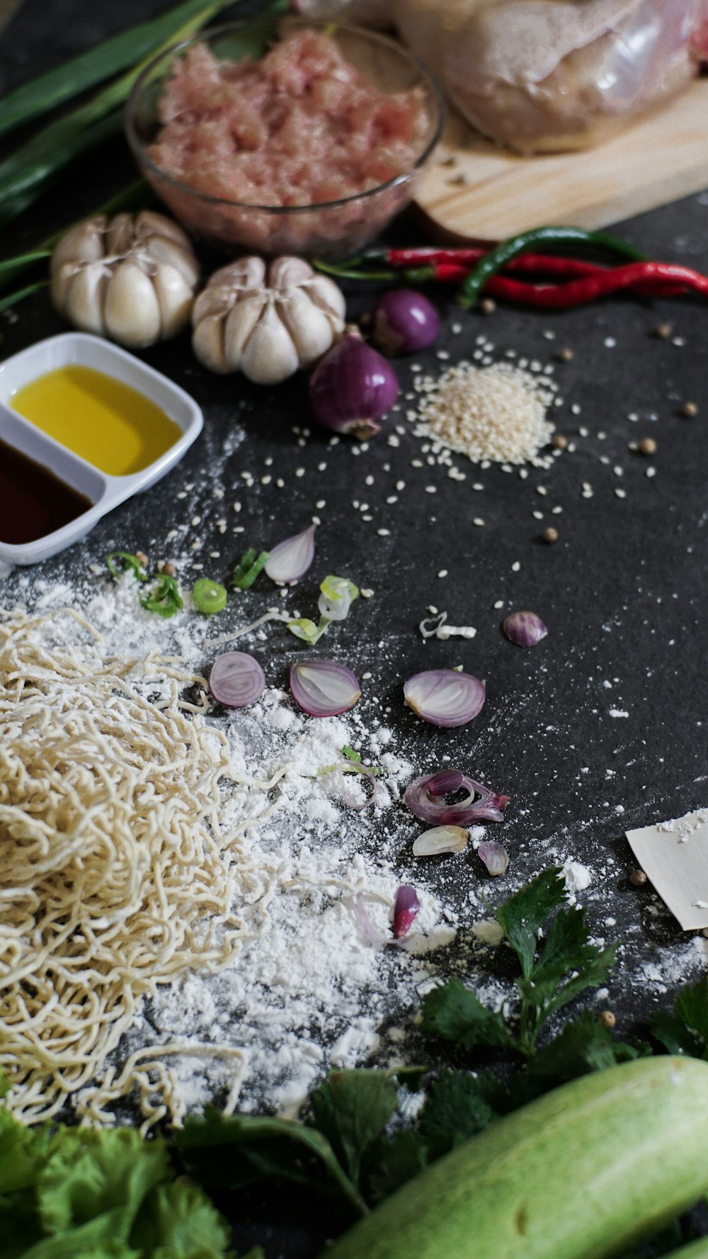 pasta on black and white table