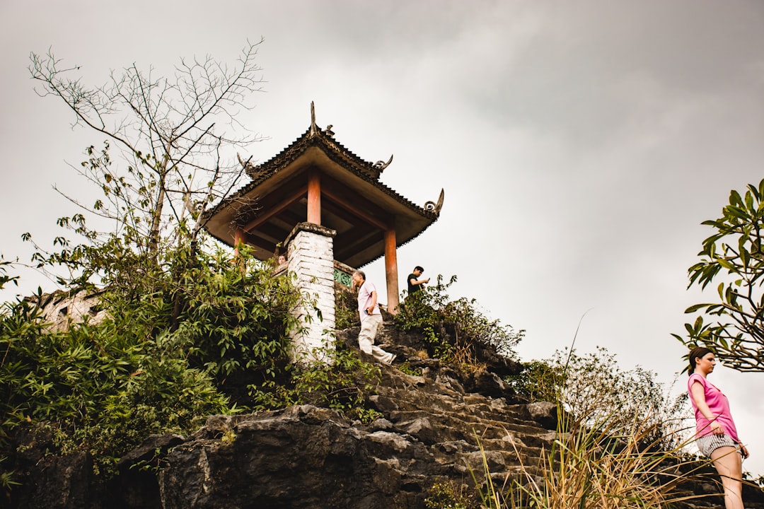 brown and white pagoda on top of brown rock