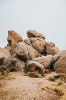 brown rock formation on brown field