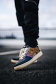A close-up of a trendy sneaker in a vibrant color.