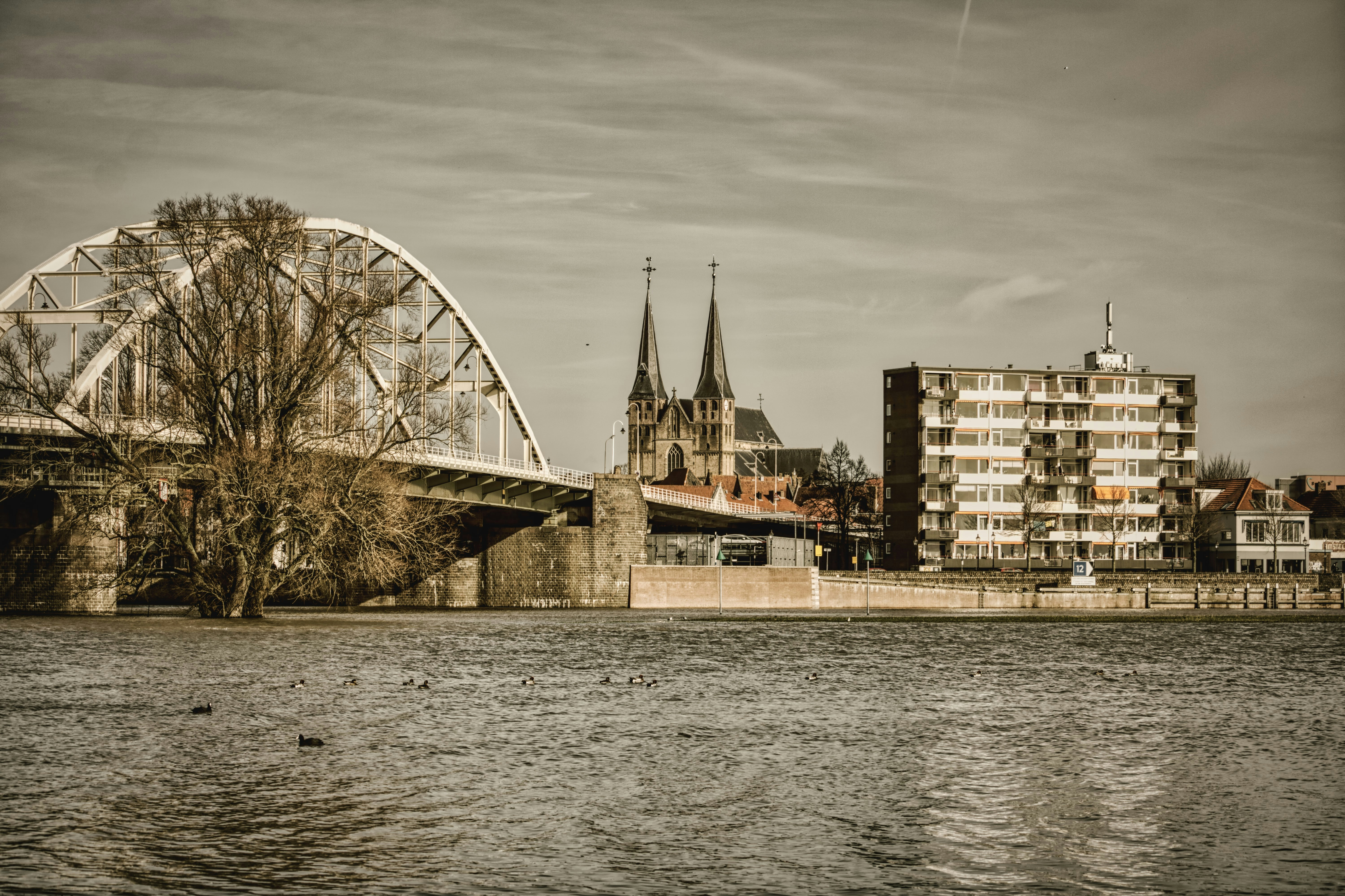 The city Deventer with the Wilhelmina bridge and the Bergkerk