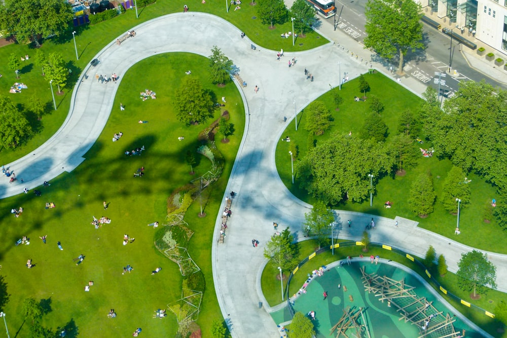 aerial view of green grass field