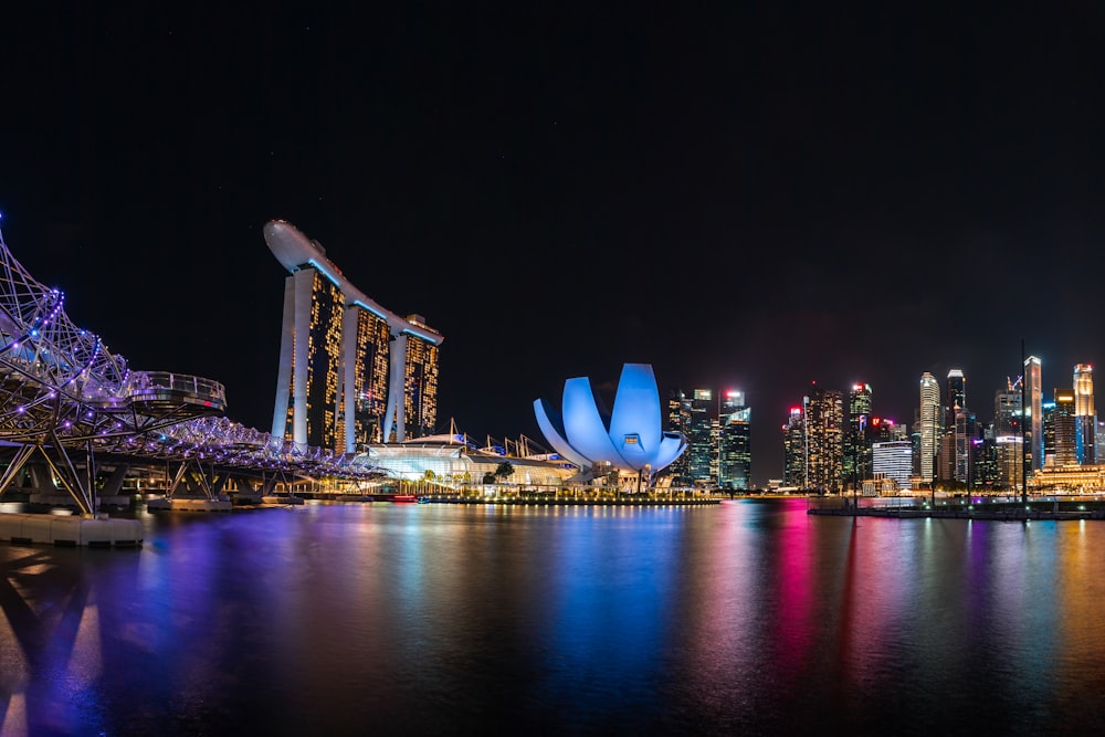 city skyline during night time