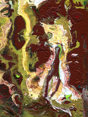 Abstract canvas featuring swirling ochre and charcoal tones with subtle marble powder texture.