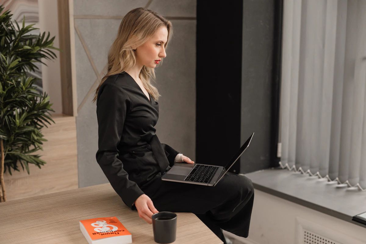 A woman working at a table