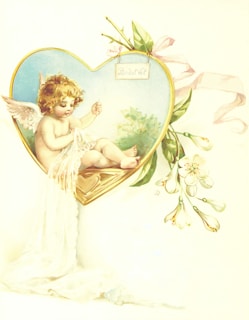 woman in white dress holding flowers painting