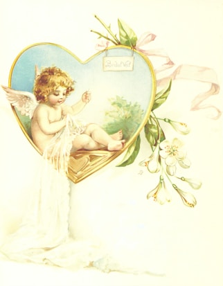 woman in white dress holding flowers painting