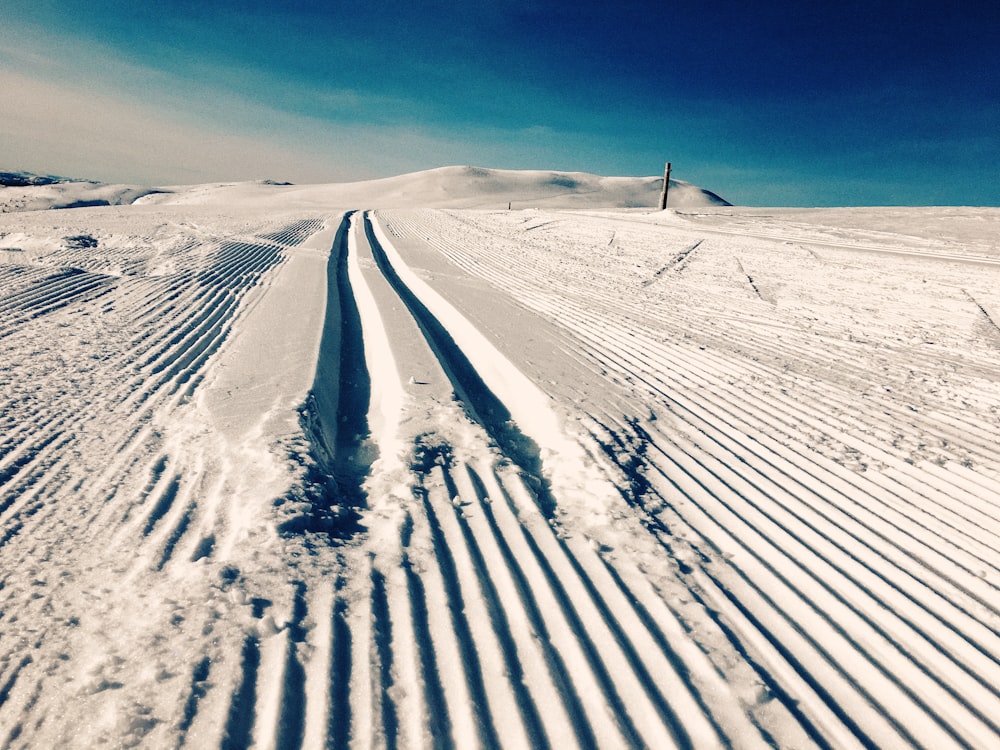 snow covered field under blue sky during daytime