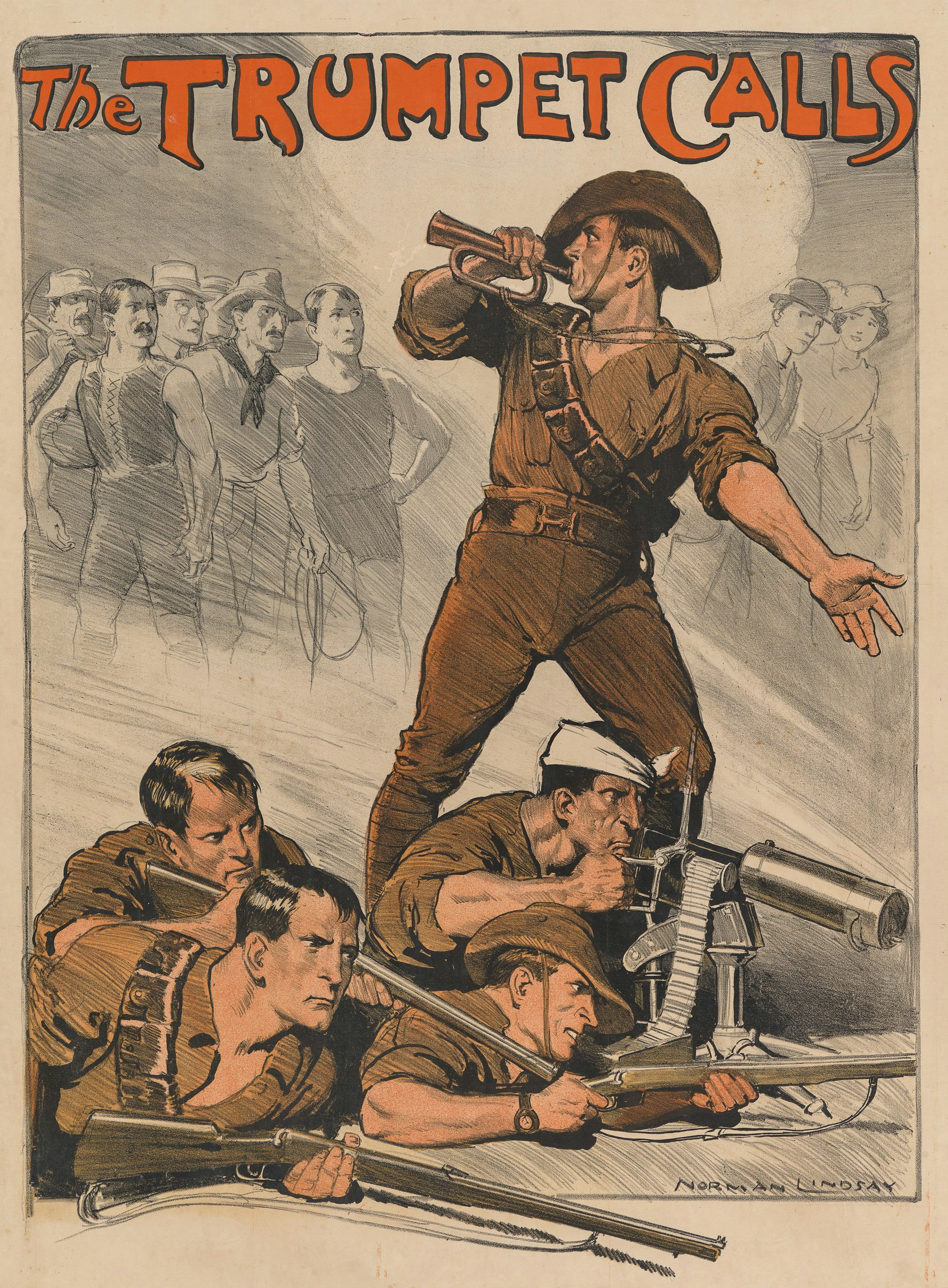 Poster - Norman Lindsay, 'The Trumpet Calls', Australia, World War I, 1914-1918