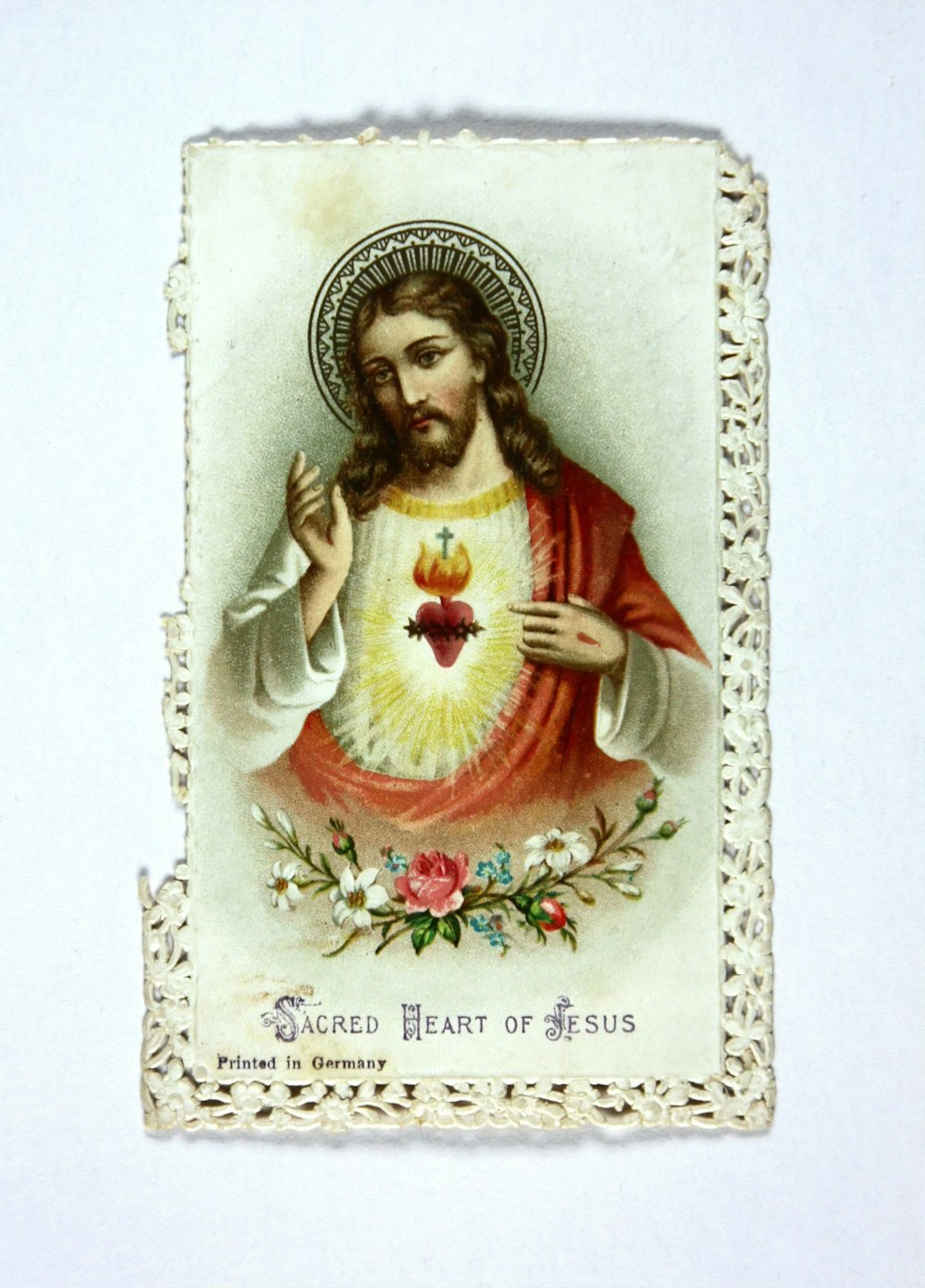 Peinture de la Vierge Marie avec cadre blanc