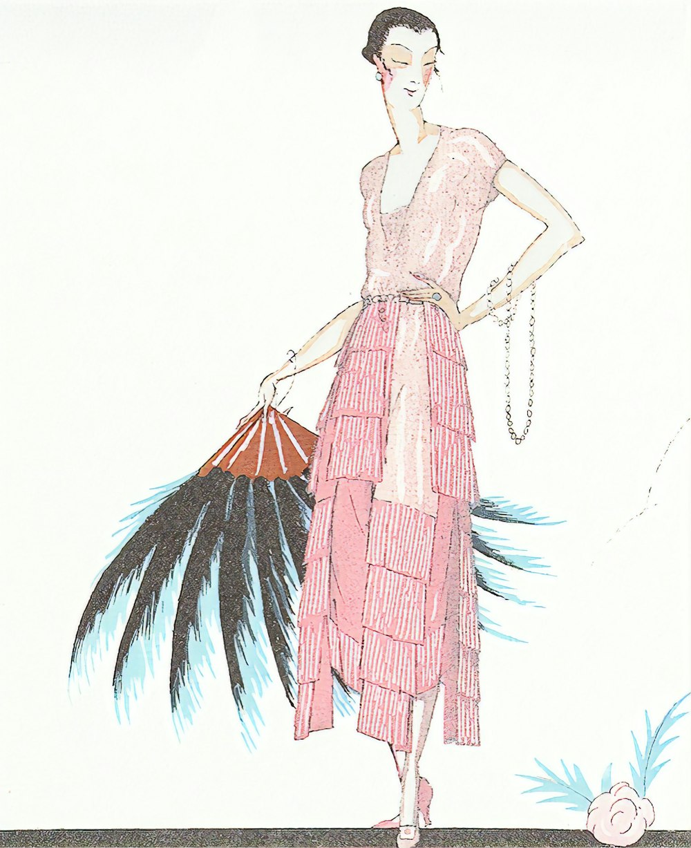 woman in pink dress standing on tree branch