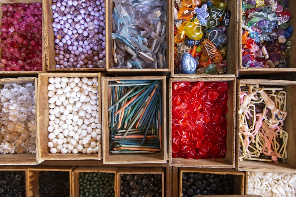 assorted candies in brown wooden box