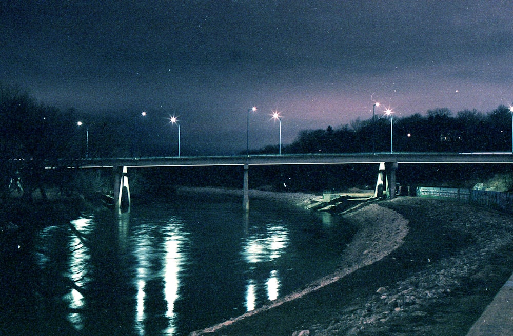 body of water near bridge during night time