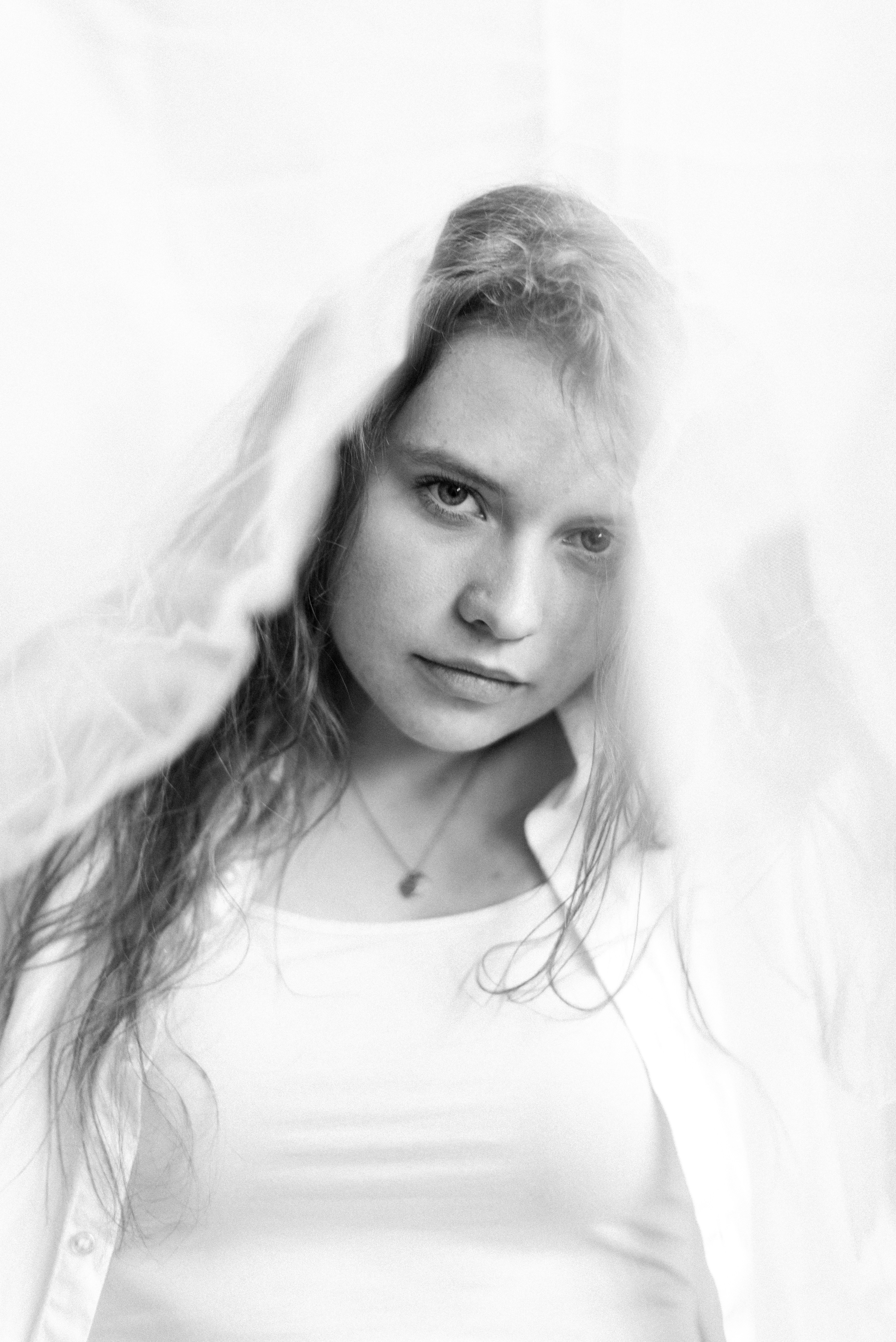 woman in white crew neck shirt