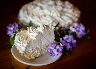 white and brown cake on white ceramic plate