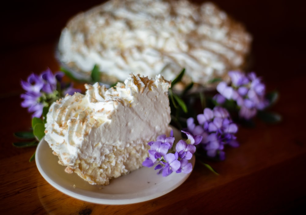 white and brown cake on white ceramic plate