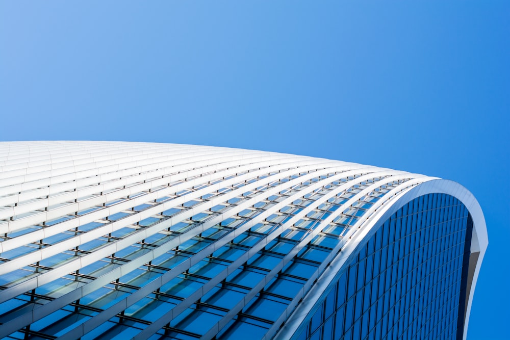 white and blue glass building