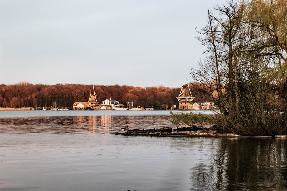 brown and white house near body of water during daytime