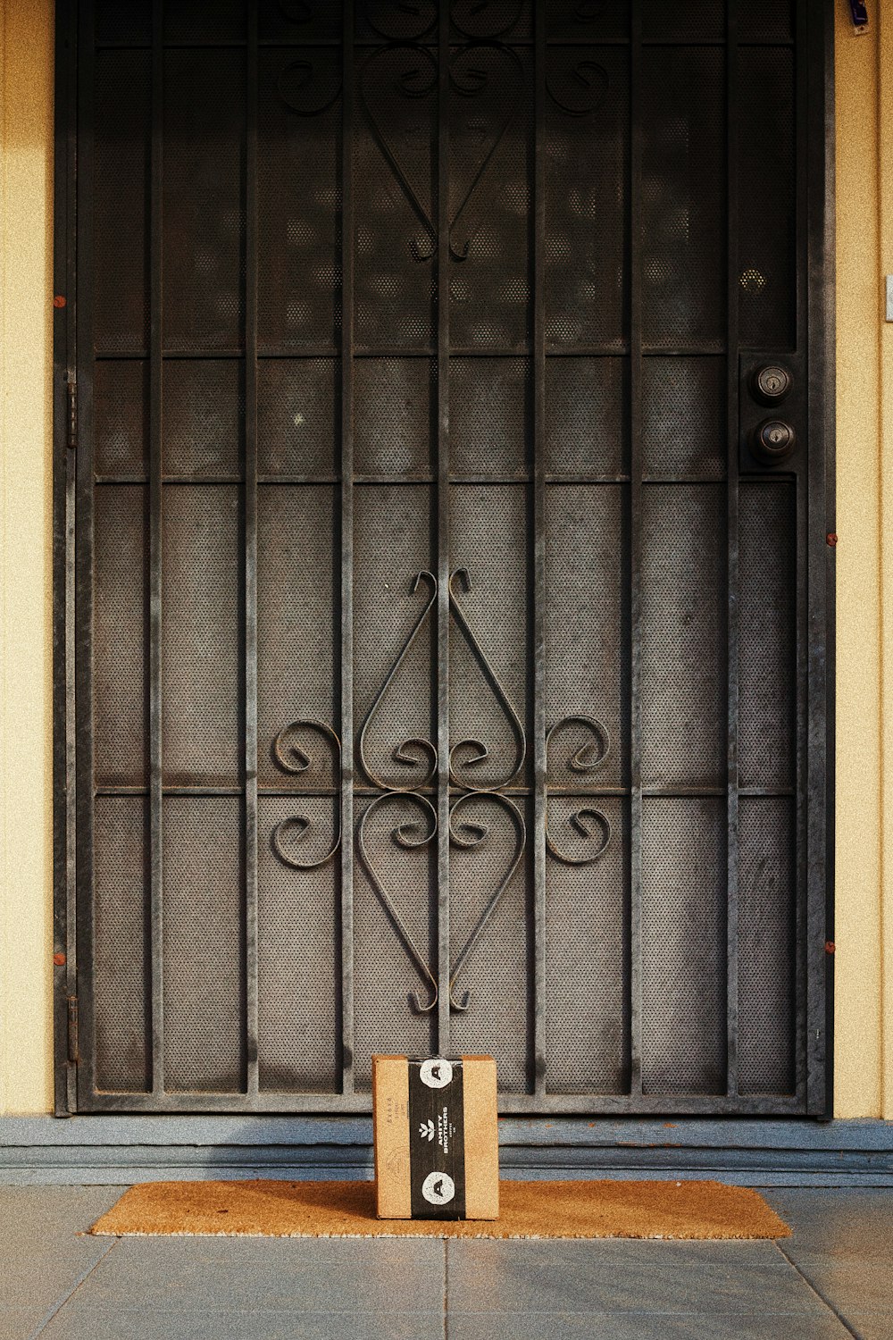 Portail en métal noir avec cadenas