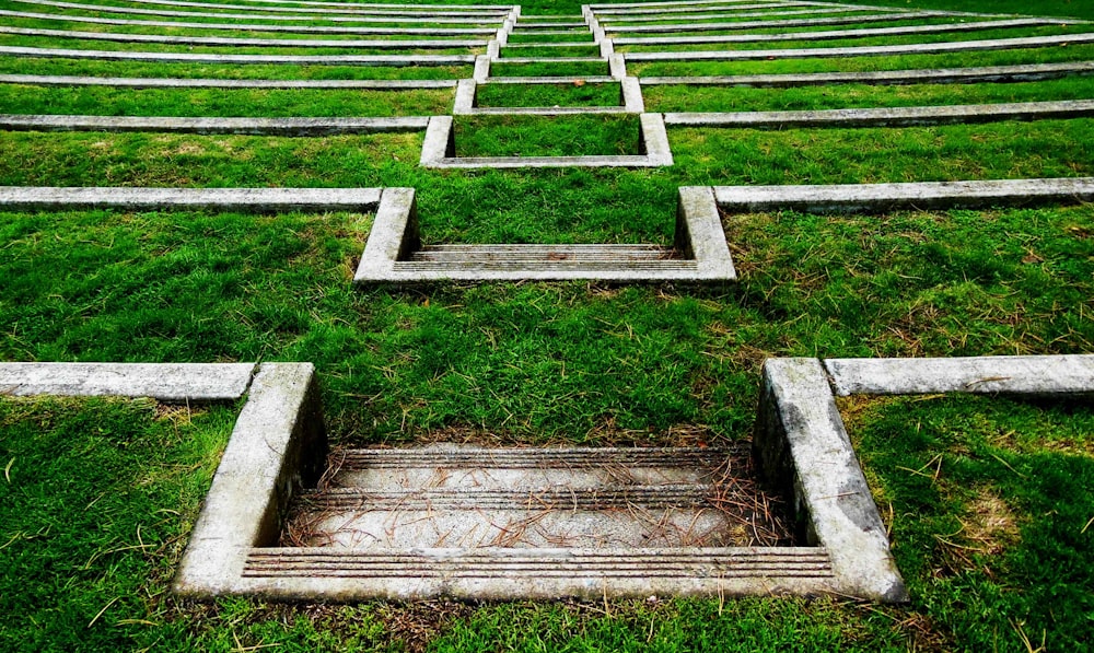 gray concrete stairs with green grass