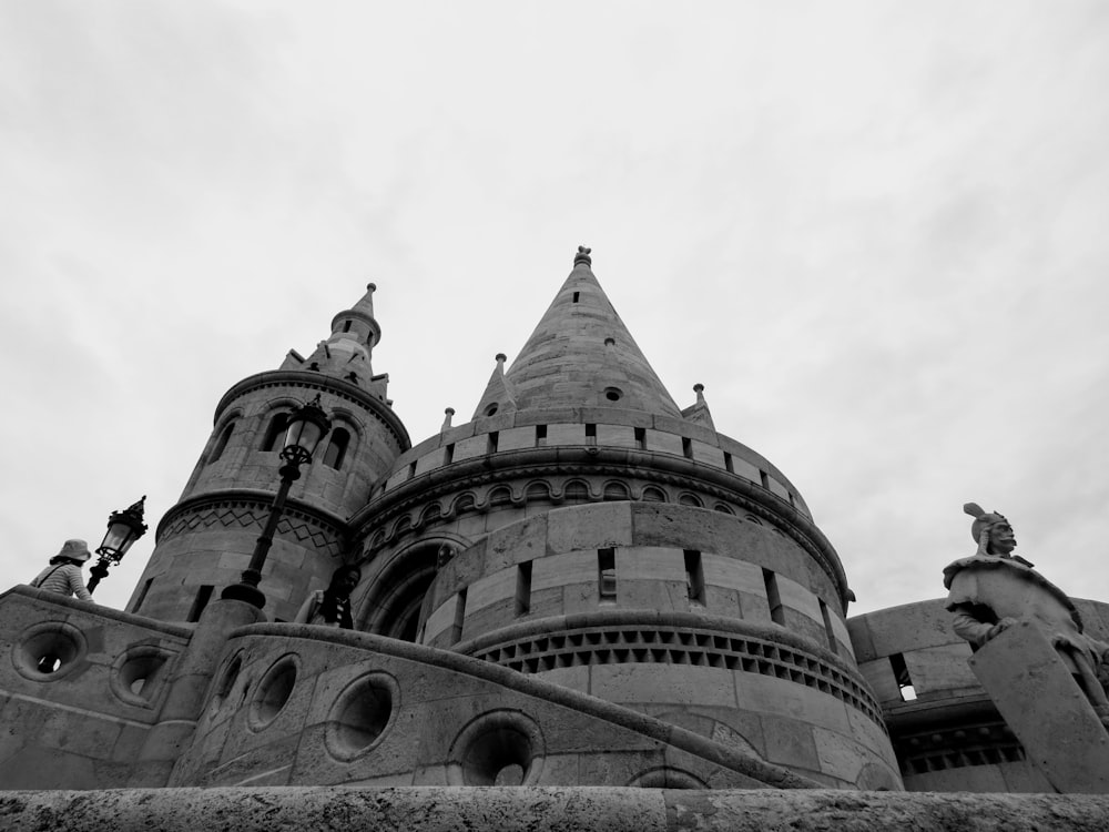 a black and white photo of a castle