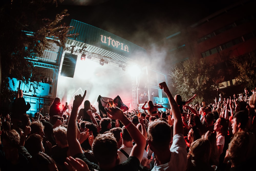 people gathering on concert during night time