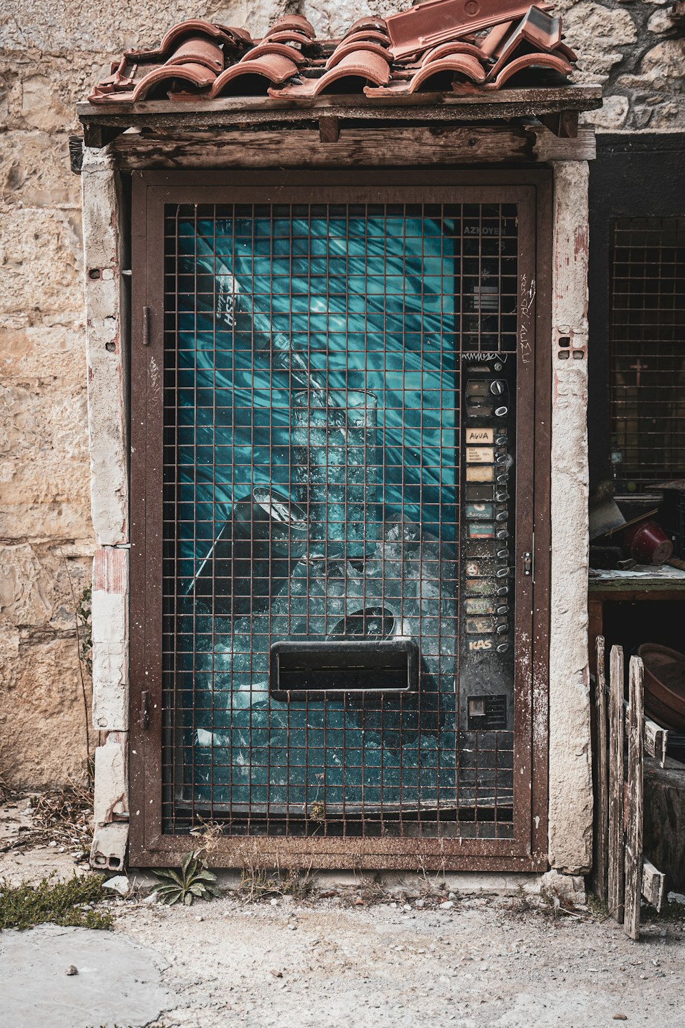 blue and black metal door