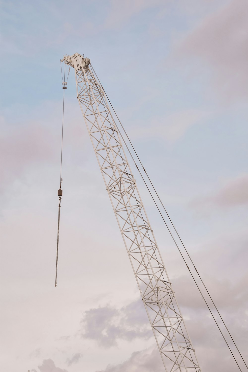 red crane under cloudy sky during daytime