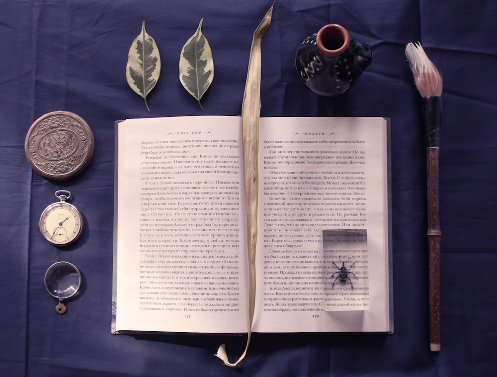 white book page with green leaf