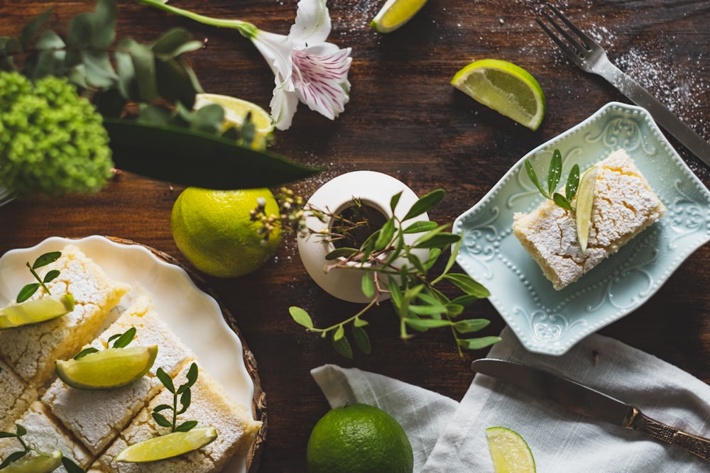 sliced lemon on white ceramic plate