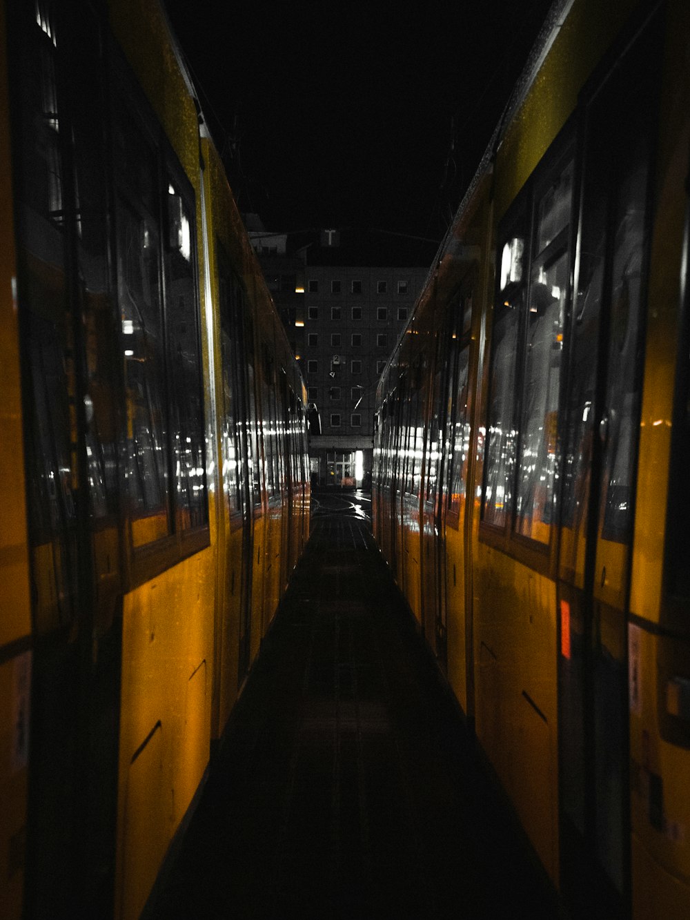 yellow and black train during night time