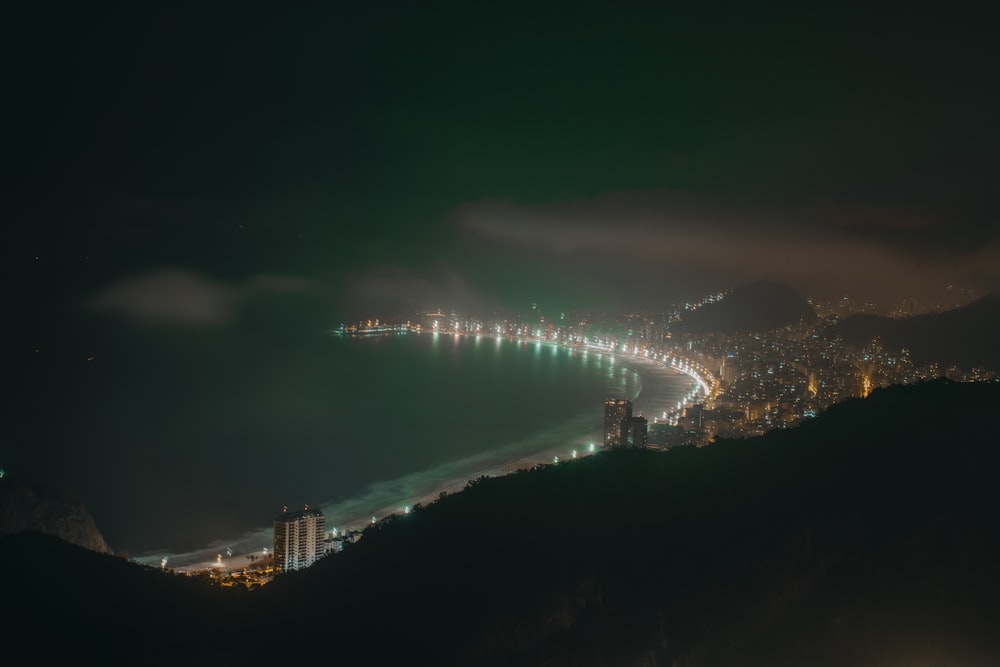 aerial view of city lights during night time