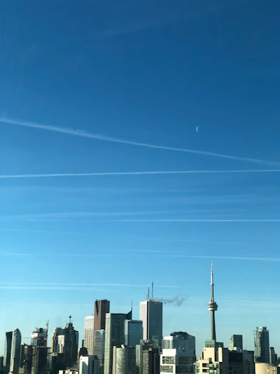 A vibrant cityscape of Toronto with the CN Tower under a clear blue sky, symbolizing opportunity in Canada.