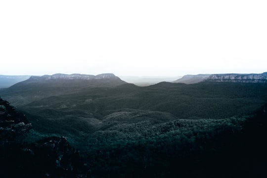 green mountains under white sky during daytime in Blue Mountains Australia