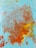 A vibrant abstract painting featuring swirling patterns of various colors. The artwork includes a mixture of shades including light blue, orange, red, yellow, and brown, creating a swirling, marbled effect.