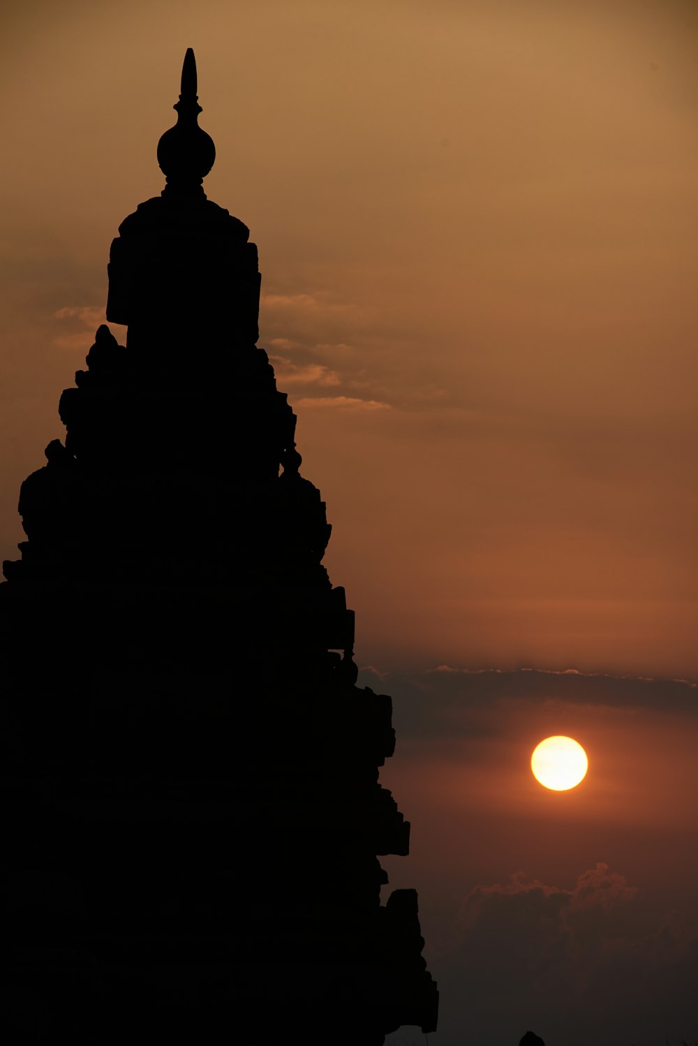 silhouette of buddha statue during sunset