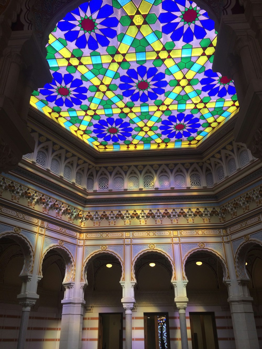 white blue and yellow floral ceiling