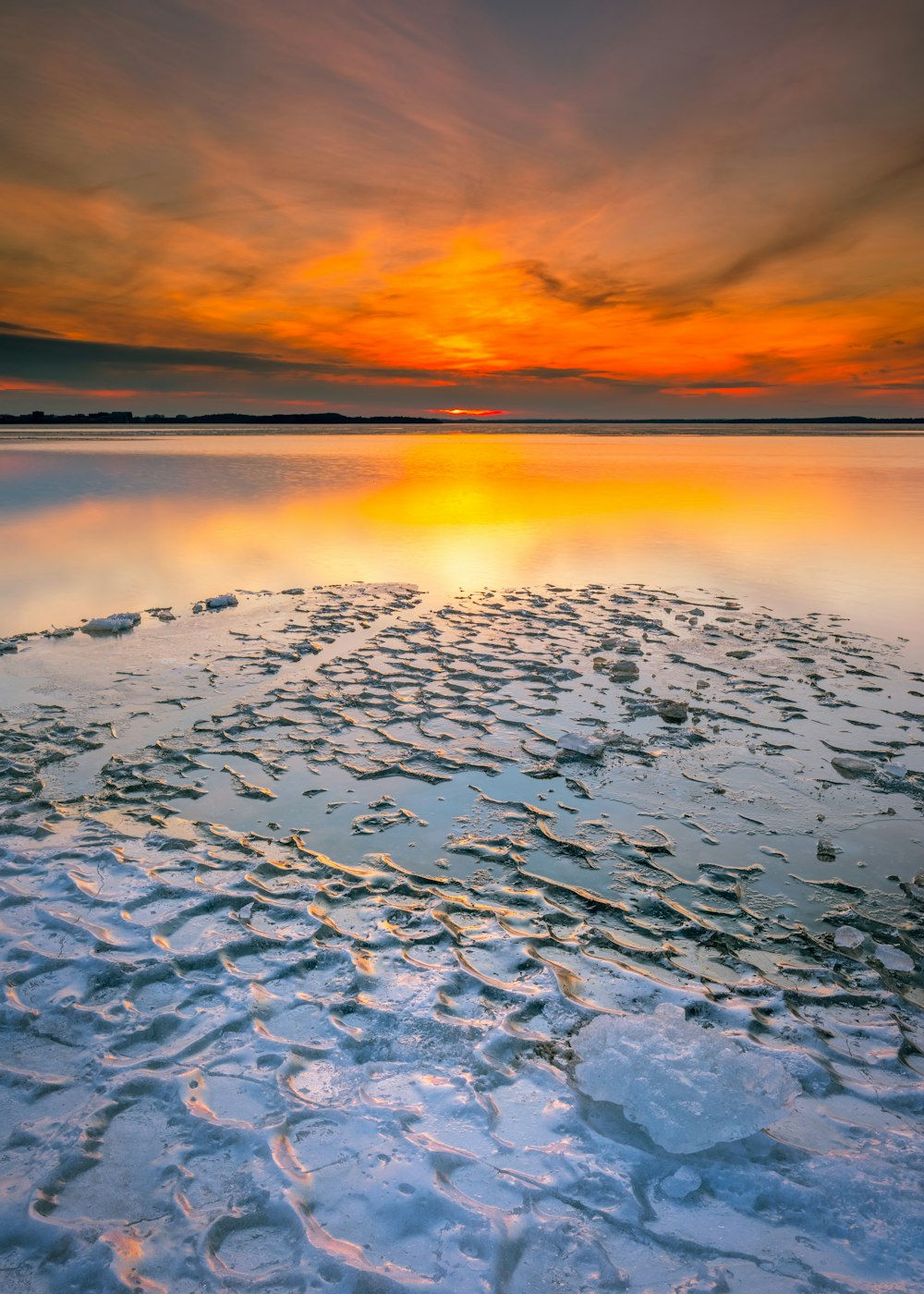 body of water during sunset