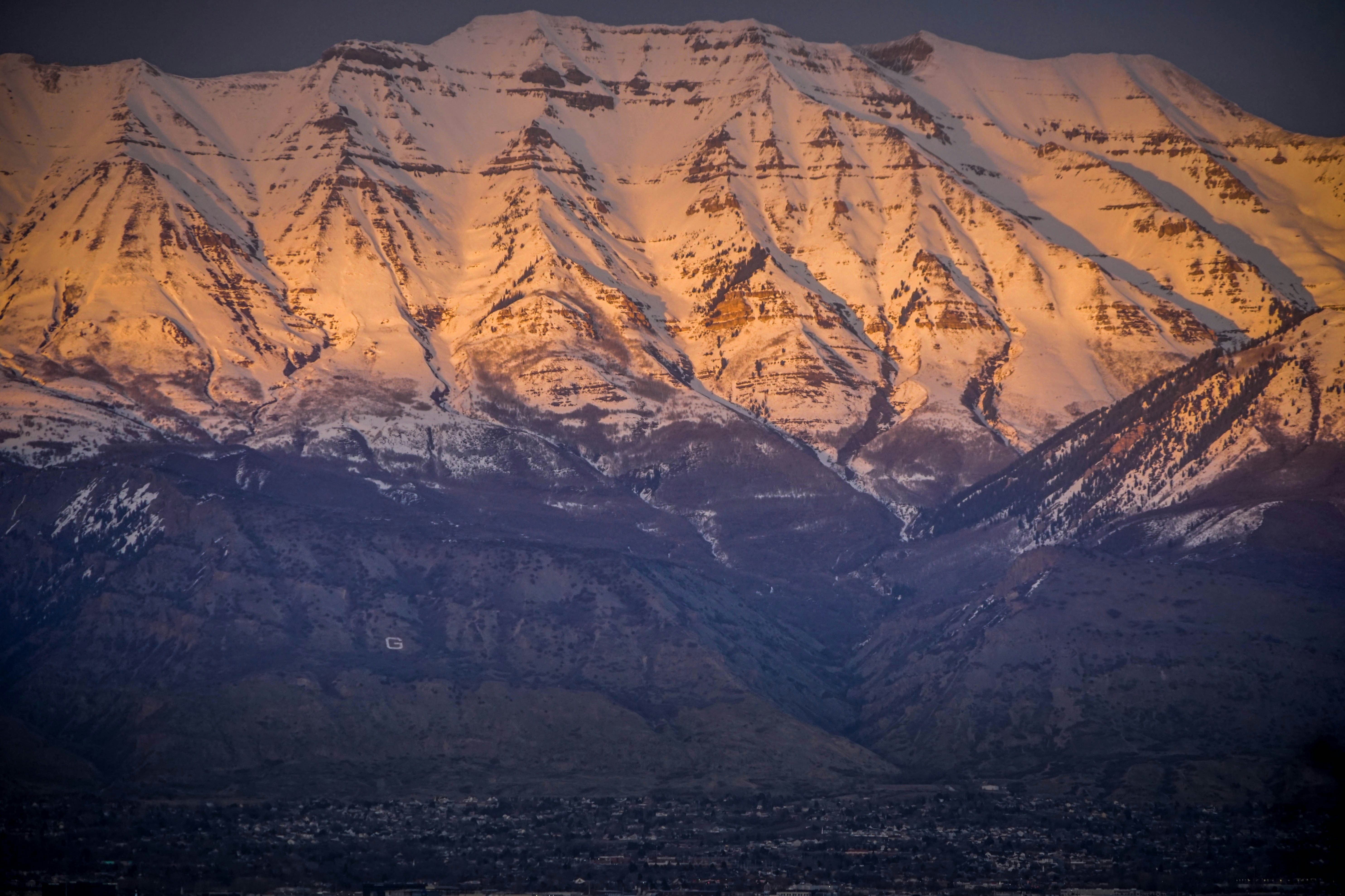 snow covered mountain during daytime, Mount Timpanogos as seen from Saratoga Springs, Utah