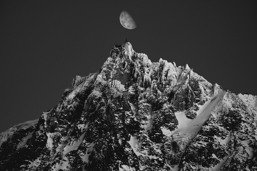 grayscale photo of mountain range